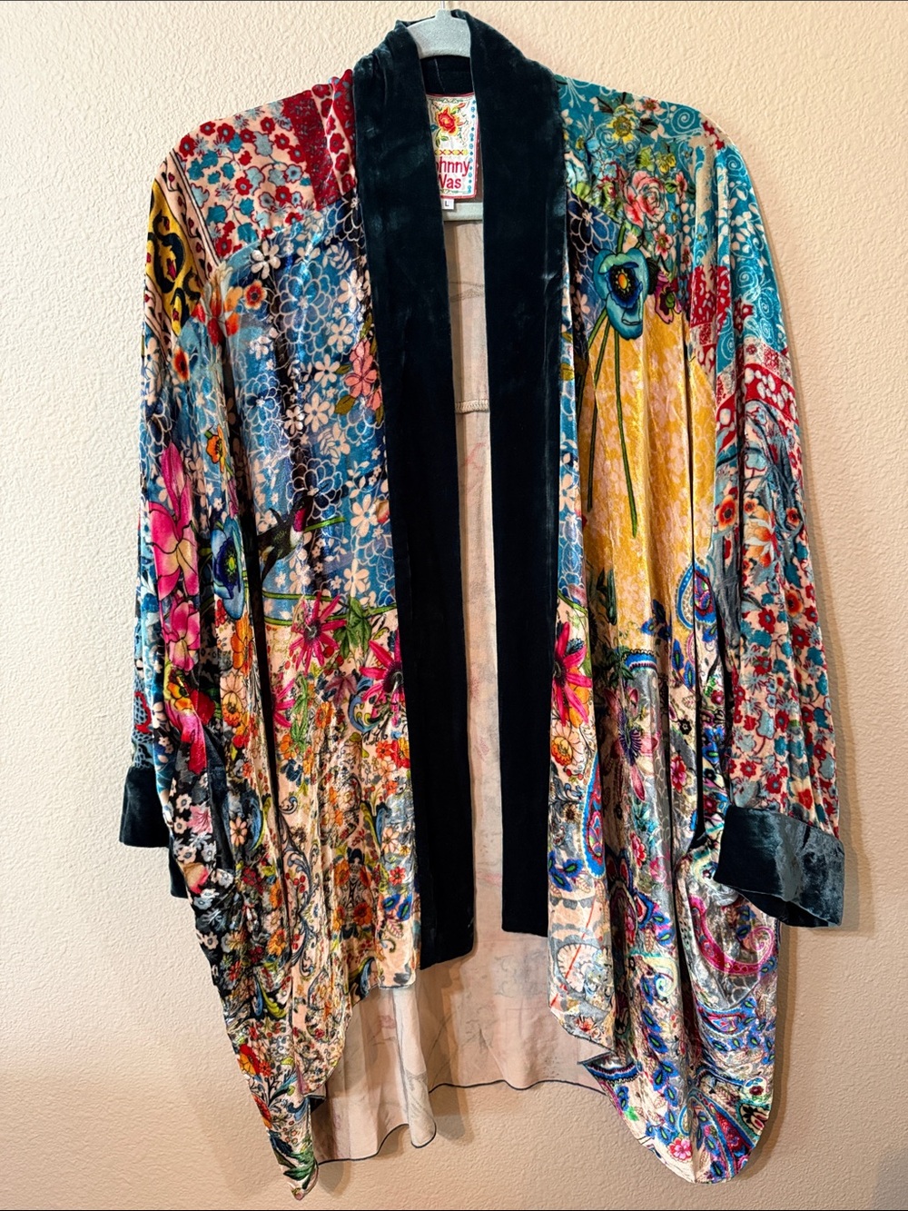 Johnny Was Velvet Floral Patchwork - Teal, Yellow, Pink, Black